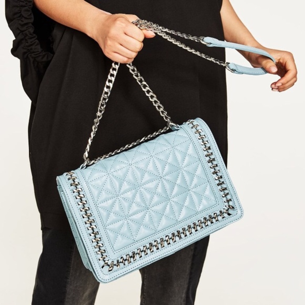 Zara quilted light blue crossbody bag